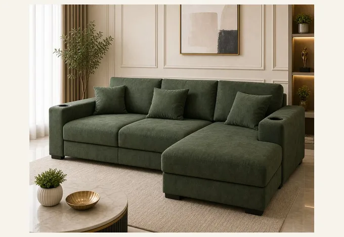 Cup-Holder Chaise Sofa